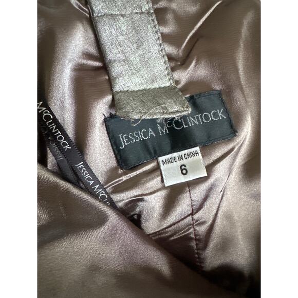 Vintage Jessica McClintock Pewter Silver Rosette Ruched Metallic Mermaid Gown  6 - Picture 8 of 11